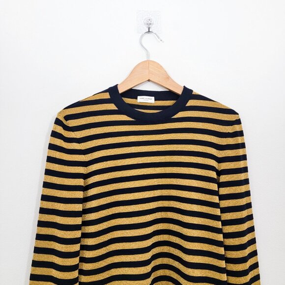 Saint Laurent Slim-Fit Striped Knitted Sweater in Yellow Lurex Medium - Picture 6 of 12